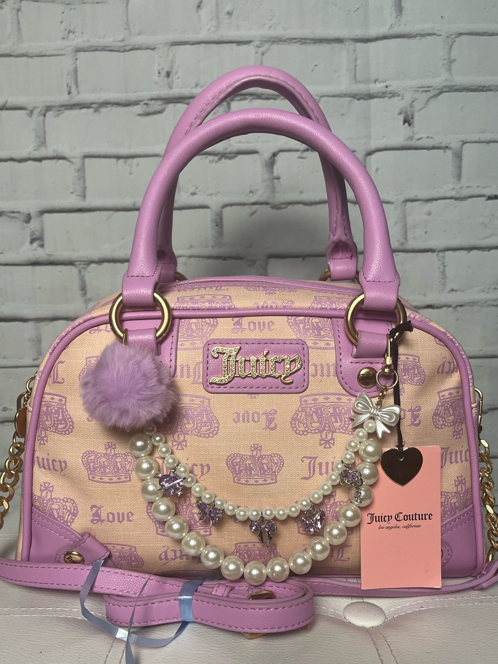 NWT Juicy Couture Lilac & Rosey-Cream Dome Satchel with Couture Charms